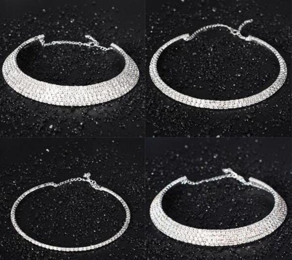 

10pcslot crystal rhinestone bride choker wedding necklace for woman fashion jewelry gift craft chokers w00851671310, Golden;silver