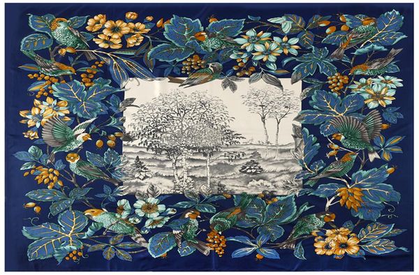 

new twill silk scarf women fashion floral bird printing square scarves shawls wraps female foulard bandana 130cm130cm8584902, Blue;gray