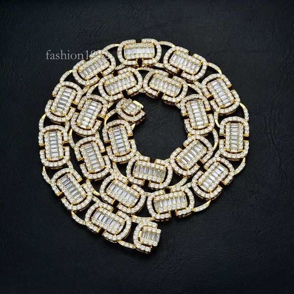 

Jn45 Custom Miami Cuban Link Full Baguette Diamond Bling Hip Hop Jewelry 14K Gold Chain Necklace Vvs Moissanite Cuban Link Chain