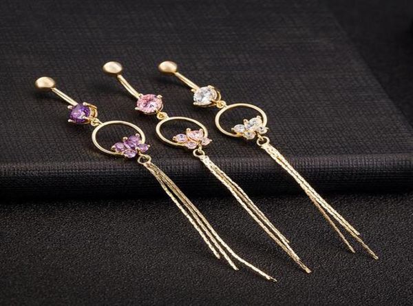 

wasit belly dance long chain bowknot crystal body jewelry stainless steel rhinestone navel bell button piercing dangle ring for 3199479, Silver