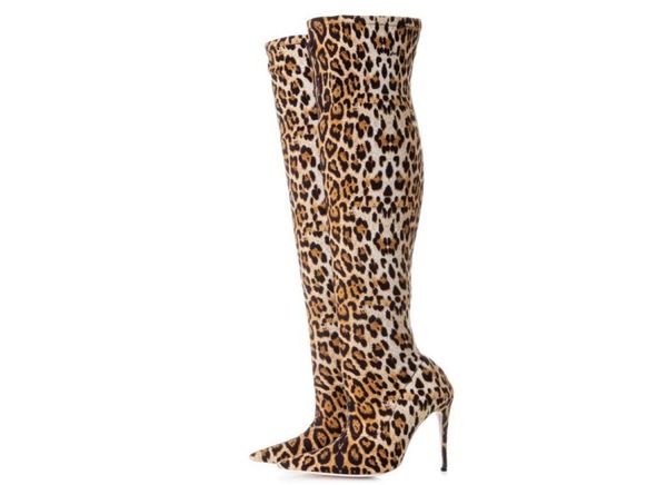 

women leopard print 2020 luxury european and american fashion boots fingertip fine cloth heels overtheknee women039s boots w1591971, Black