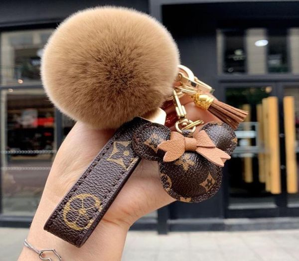 

designer keychain bear head leather fur ball pendant key chain bow car pendant metal fashion personality creative cute7651259, Silver