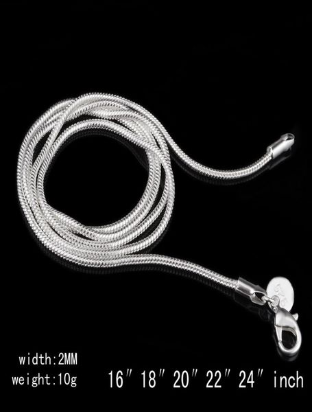 

2mm 925 sterling silver smooth chain necklace jewelry 16-24" mix size dhl 348722