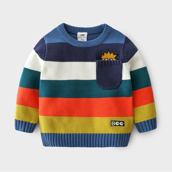 

pullover winter 2 3 4 5 6 7 8 9 10 years children handsome pullover knitted mix color patchwork sweater for kids baby boys 230907, Blue