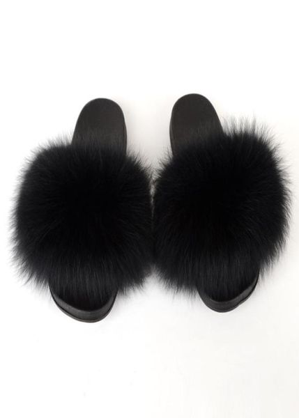 

furry slippers women summer furry sandals flip flops female shoes mules plush real fur slides ladies luxury soft house slippers 215810611, Black