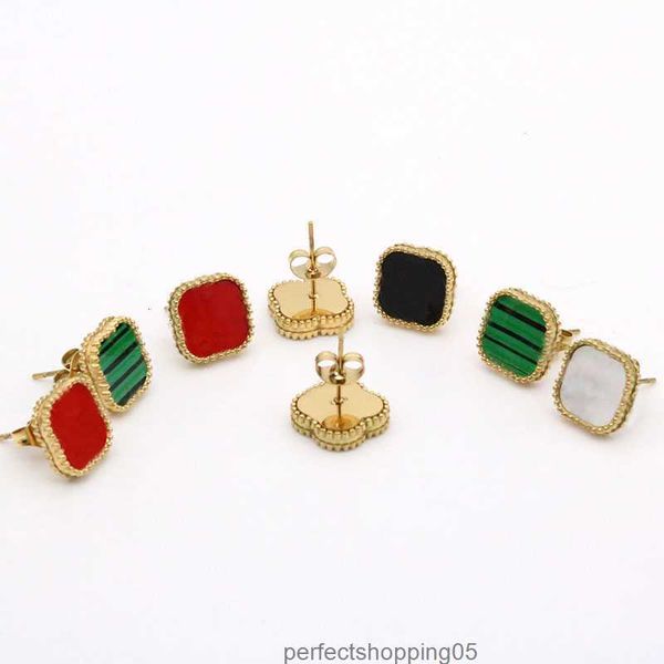 

luxury four leaf clover earrings 18k real gold plated steel shell stud european popular desingner for women aaa quality, Golden;silver