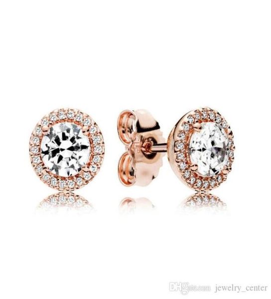 

genuine 18k rose gold classic elegance stud earrings original box for 925 sterling silver round sparkle luxury designer stud earrings8568154, Golden;silver