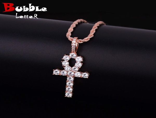 

zirconia round street jewelry necklace rose gold color charm material copper white cubic zircon hip hop rock street with rope chain2526223, Silver