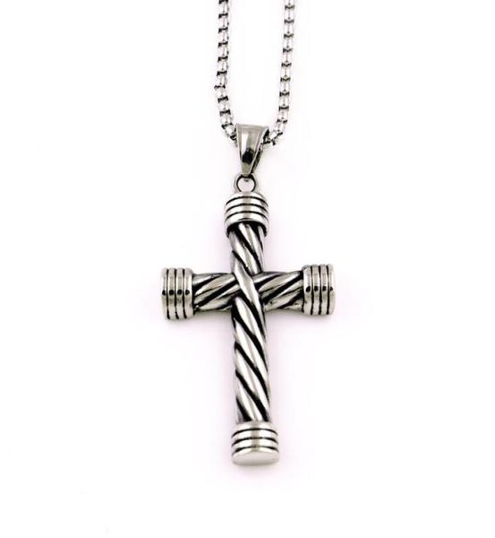 

european american new style cross pendant retro necklace fashionable men and women religious stainless steel ed stripe cross 8248778, Silver