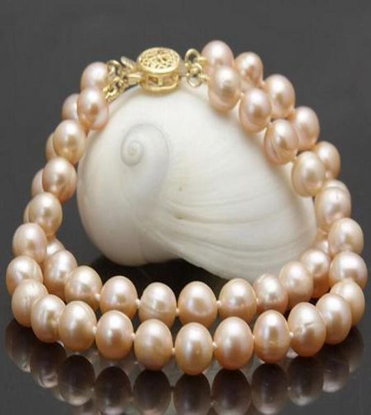 

charming 2 rows 89mm pink south sea pearl bracelet 758 inch 14k gold clasp5455933, Black