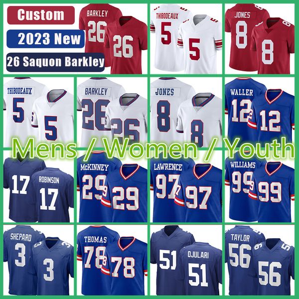 

saquon barkley football jersey custom darren waller daniel jones kayvon thibodeaux xavier mckinney dexter lawrence leonard williams wan&#039, Black;red