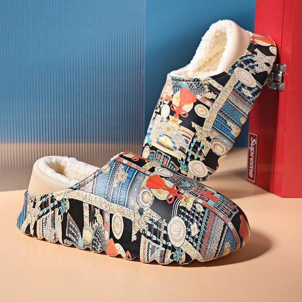 

thick sole plus cotton slippers foam multicolor available pure resin bread cotton western luxury designer slippers men's and women&#039, Black