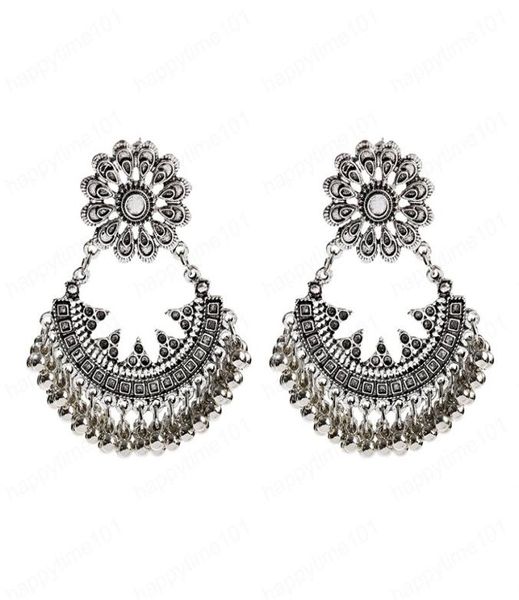

vintage flower earrings for women brincos ethnic boho bells tassel jhumka earrings indian jewelry9939125, Silver