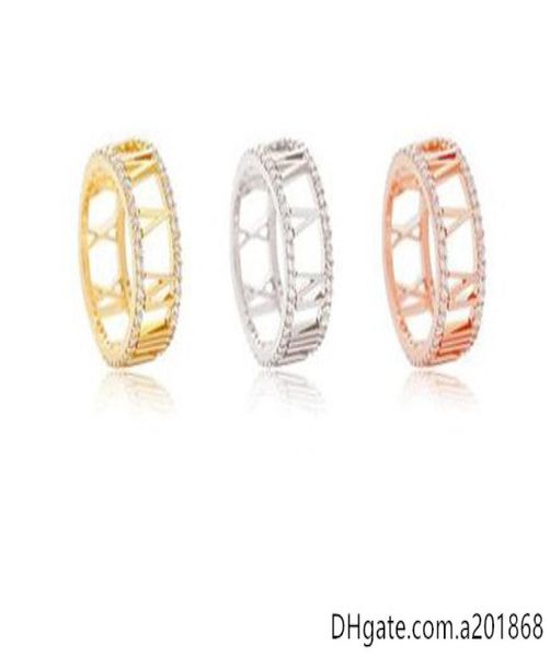

hollow roman numeral full diamond couple tricolor ring0127216750, Silver