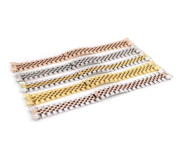 

watch bands carlywet 20mm 316l stainless steel jubilee silver two tone rose gold wrist strap bracelet solid screw links curved end9644199, Black;brown