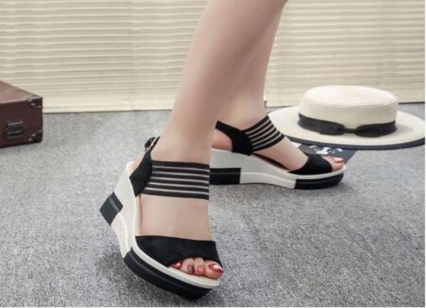 

new fashion wedge women shoes casual belt buckle high heel shoes fish mouth sandals 2019 luxury sandal women buty damskie1548309, Black