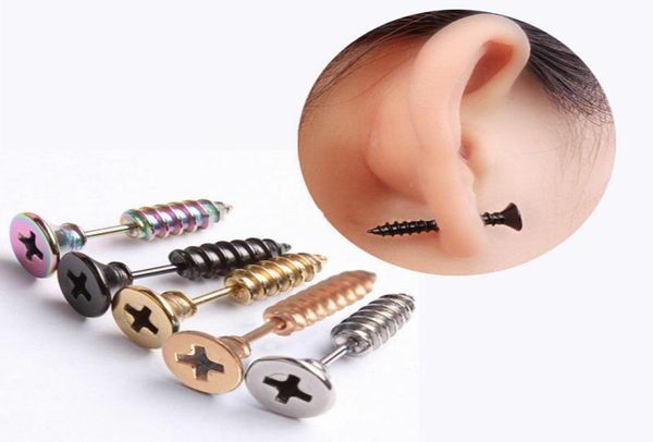 

februaryfrost brand punk simple screw stud earring for women personality cool girl earrings gift hyperbole rock party earring jewelry2236963, Golden;silver