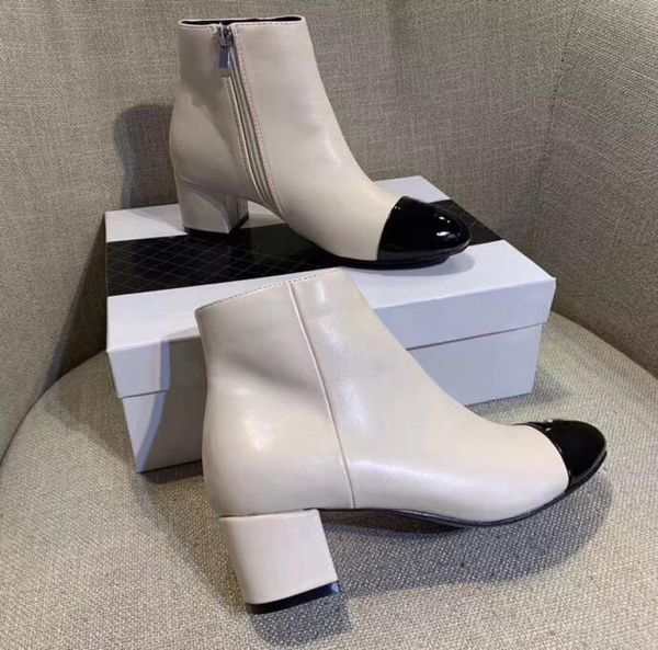 

patent leather toe women short boots fashion ladies ankle boots famous brand chunky high heels pumps casual dress shoes original b6502297, Black