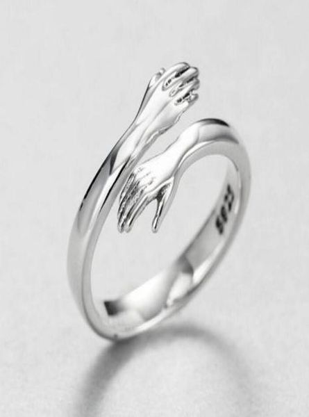 

uinitail new 925 silver european and american jewelry love hug ring retro fashion tide flow open ring gn6018978007, Golden;silver