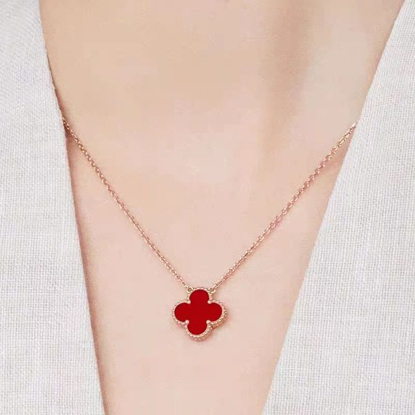 

18k lucky grass titanium steel colorless four leaf grass necklace for women with double sided classic premium clavicle chain, Silver