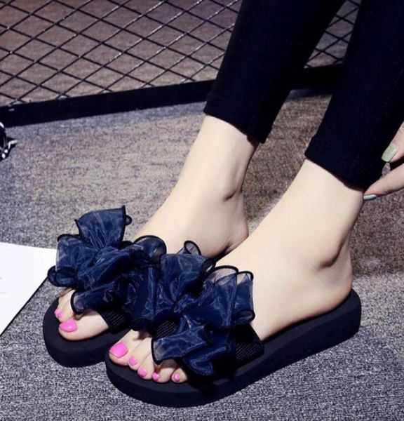 

summer slippers women flip flops fashion solid color bow flat heel sandals outdoor platform shoe beach shoes for female5346900, Black