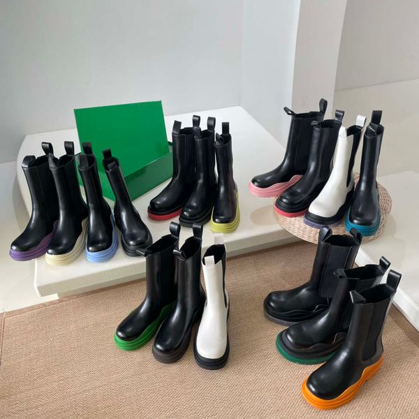 

designer shoesnew autumn/winter boots genuine leather martin boots womens english style mid pipe smoke pipe boots thick sole chelsea short b, Black