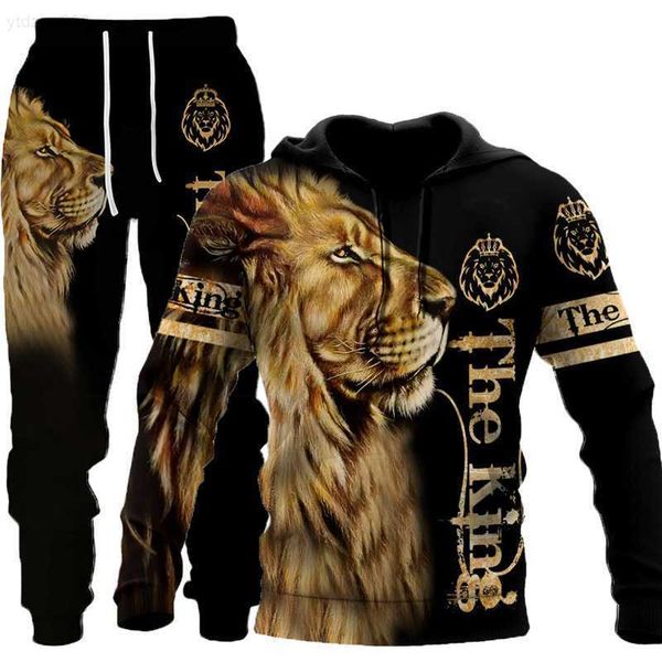 

lion tiger 3d digital printing hooded sweater spring and autumn men's hooded suit67v3, Gray