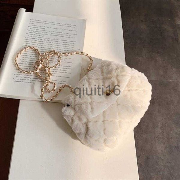

evening bags designer- cute soft plush chain shoulder bag for women casual faux fur lady crossbody bag mini messenger female small purse x09
