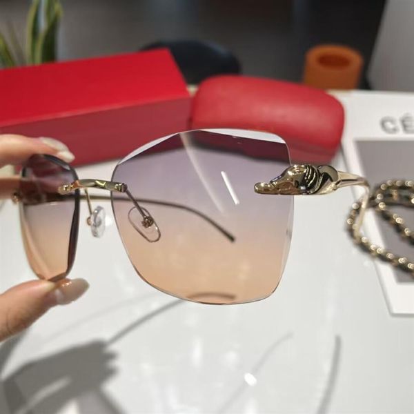 

mens designer sunglasses for men leopard head composite metal rimless optical frame classic rectangle square luxury gold sunshade 1731, White;black