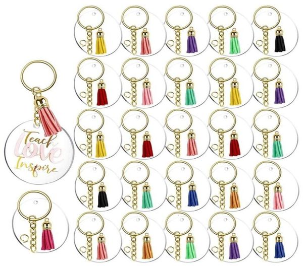 

keychains lanyards 120pcs acrylic keychain blanks tassels clear circle blanks with hole key rings with chain jump rings for diy ke7452964, Silver