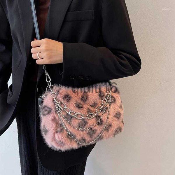 

evening bags shoulder bags lnv 2021 winter leopard fake fur women's bag thick chain white pink vintage luxury designer handbag x0907