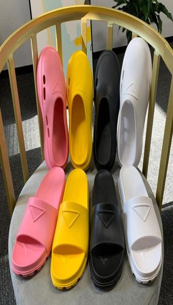 

rubber mules designer slippers women men embossed rubber triangle logo chunky sole slipper beach platform loafers size 35458433784, Black