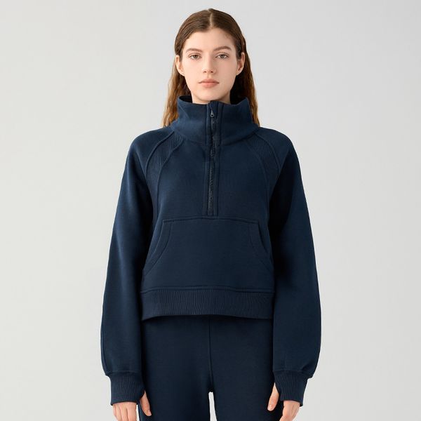 

lu-07 yoga sweatshirt samefar womens warm cozy high neck long sleeve solid 1/4 zip pullover sweatshirts with pockets