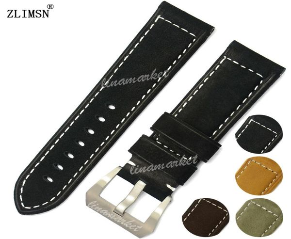 

24mm thick black green yellow coffee suede leather watch bands for panerai strap belt1329558, Black;brown