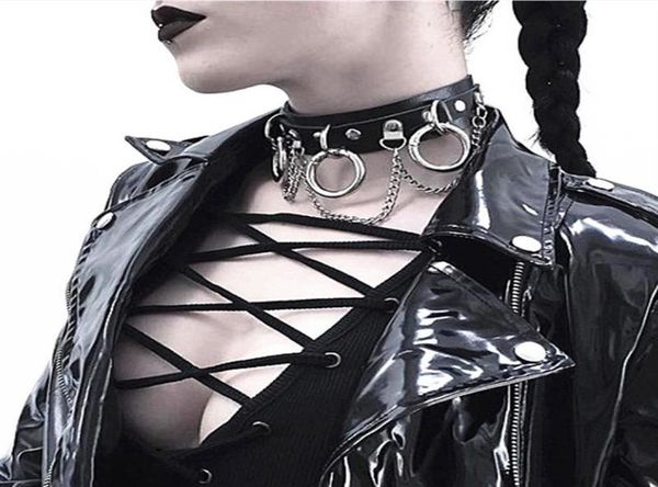 

handmade choker punk leather collar belt necklace and chain fashion club party two layers chokers4379470t5983823, Golden;silver