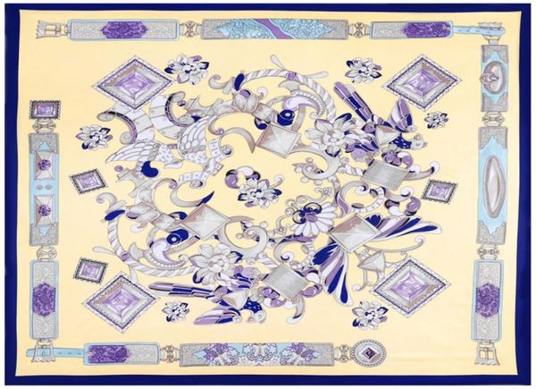 

singlesided head scarves 130 silk scarf twill square jewelry print scarfs vintage neck foulard femme handmade large headwrap524471364, Blue;gray