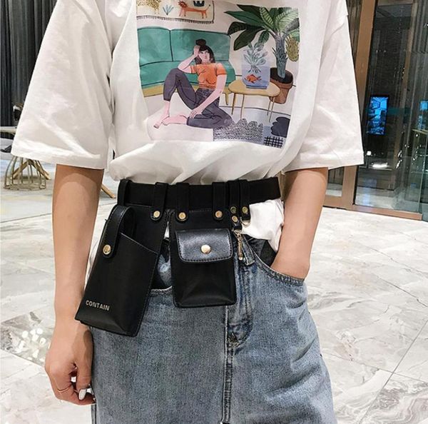 

waist belt bag women fanny packs fashion leather phone pouch punk11164719069641