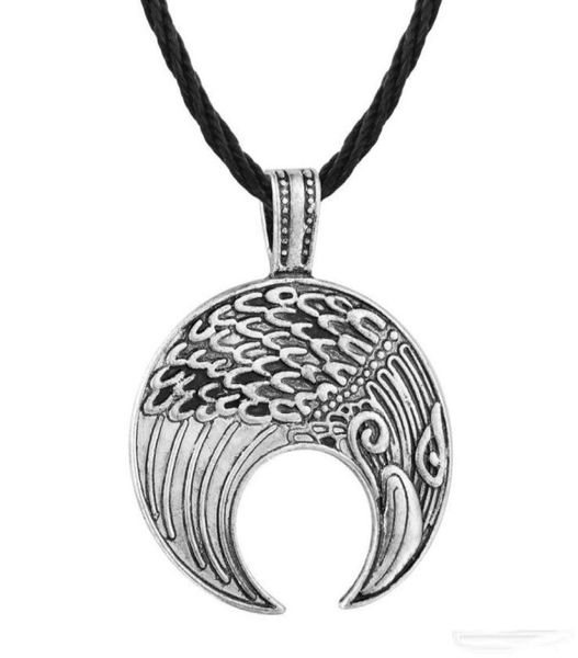 

a22 antique viking raven lunula amulet pendant necklace crescent moon norse slavic pagan talisman necklace for men and women4889595661655, Silver