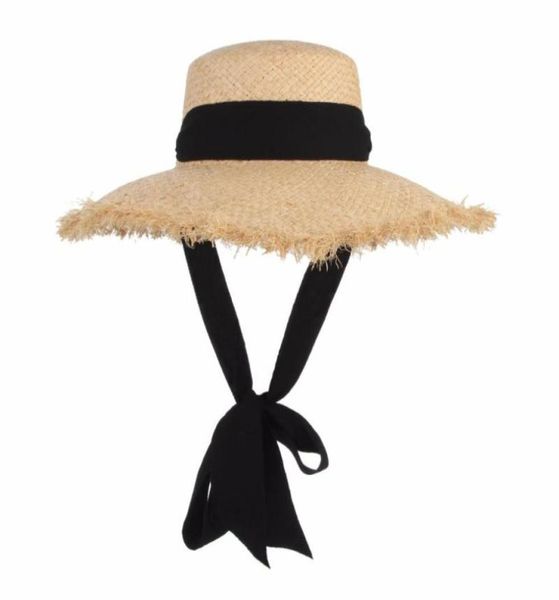 

handmade weave raffia sun hats for women black ribbon lace up large brim straw hat outdoor beach summer caps chapeu feminino1677045, Blue;gray