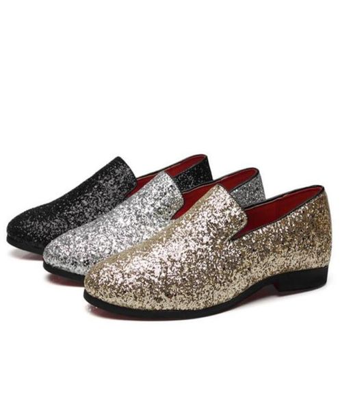 

fashion men sequins casual shoes men party dress shoes slippers5781268, Black