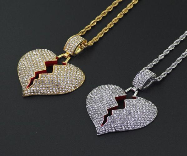 

new broken heart pendant necklace hip hop necklaces fully iced out bling rhinestone women men jewelry with 24quot c8558671, Silver