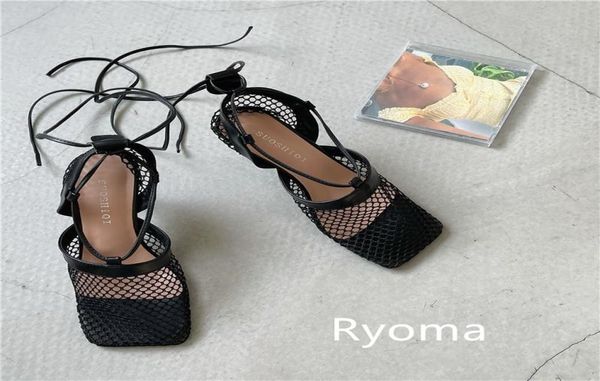

women high heel dress shoes fashion ladies mesh square toe sandal designer woman office party shoe5141991, Black