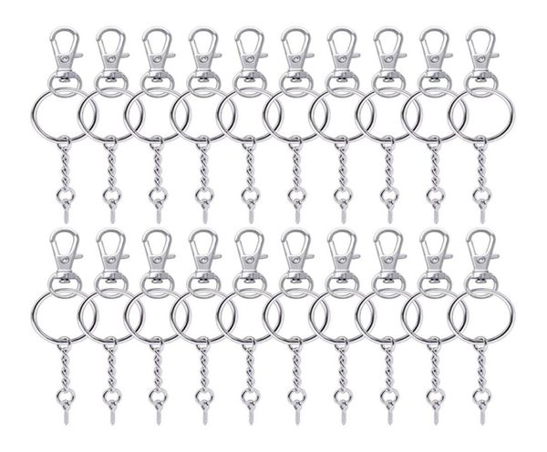 

50 pieces metal swivel clasps lanyard snap hook lobster claw clasp and key rings keychain with 11mm screw eye pins3092189, Silver