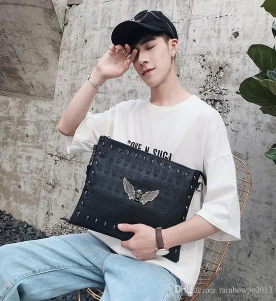 

factory whole men bag punk skull head leather handbag menss sportswear mens shoulder handbags rivet large capacity4510068