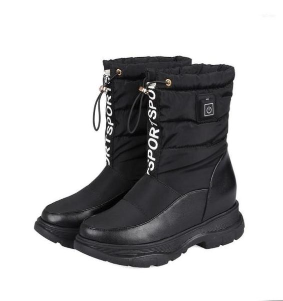 

boots womens ankle usb heated shoes foot warmer down puffer thick warm winter chunky heel waterproof ski snow sho9927216, Black