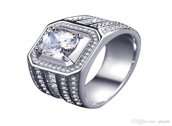 

mens luxury ring 925 silver plated cz diamond men white gold rings wedding gift platinum jewelry2450615, Slivery;golden