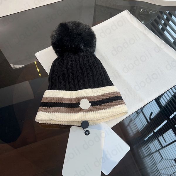 

Knitted Hat Designer Beanie Cap Fashion Skull Caps For Man Woman Luxury Winter Fur Hats Classic Letters Striped Beanies 6 Colors Top Quality, Black