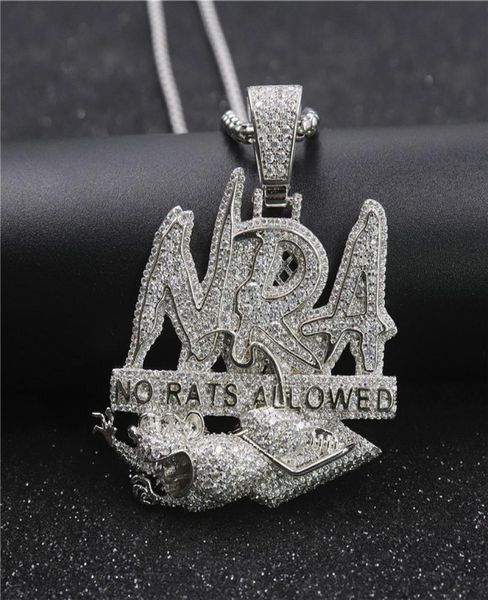 

hip hop letter necklace no rats allowed pendant iced out full zircon mens bling jewelry gift7039937, Silver