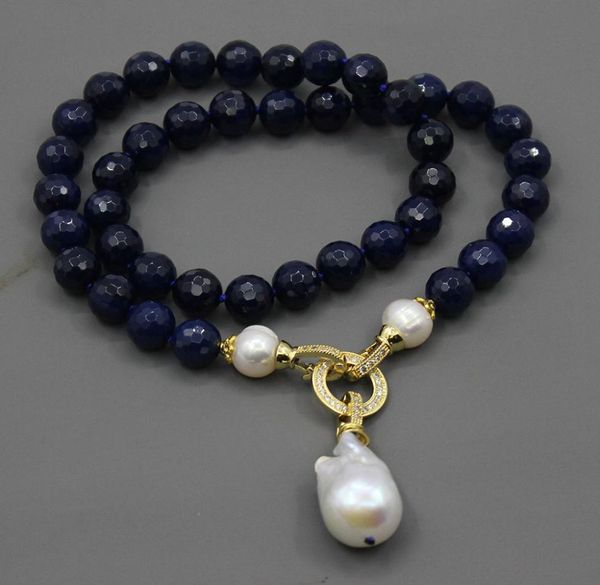 

guaiguai jewelry natural blue round faceted agate white pearl necklace keshi baroque pearl pendant handmade for women4735860, Silver
