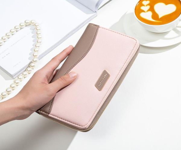 

new womens pu long wallet korean version hit color zipper clutch wallet multi card storage card bag8083403, Red;black